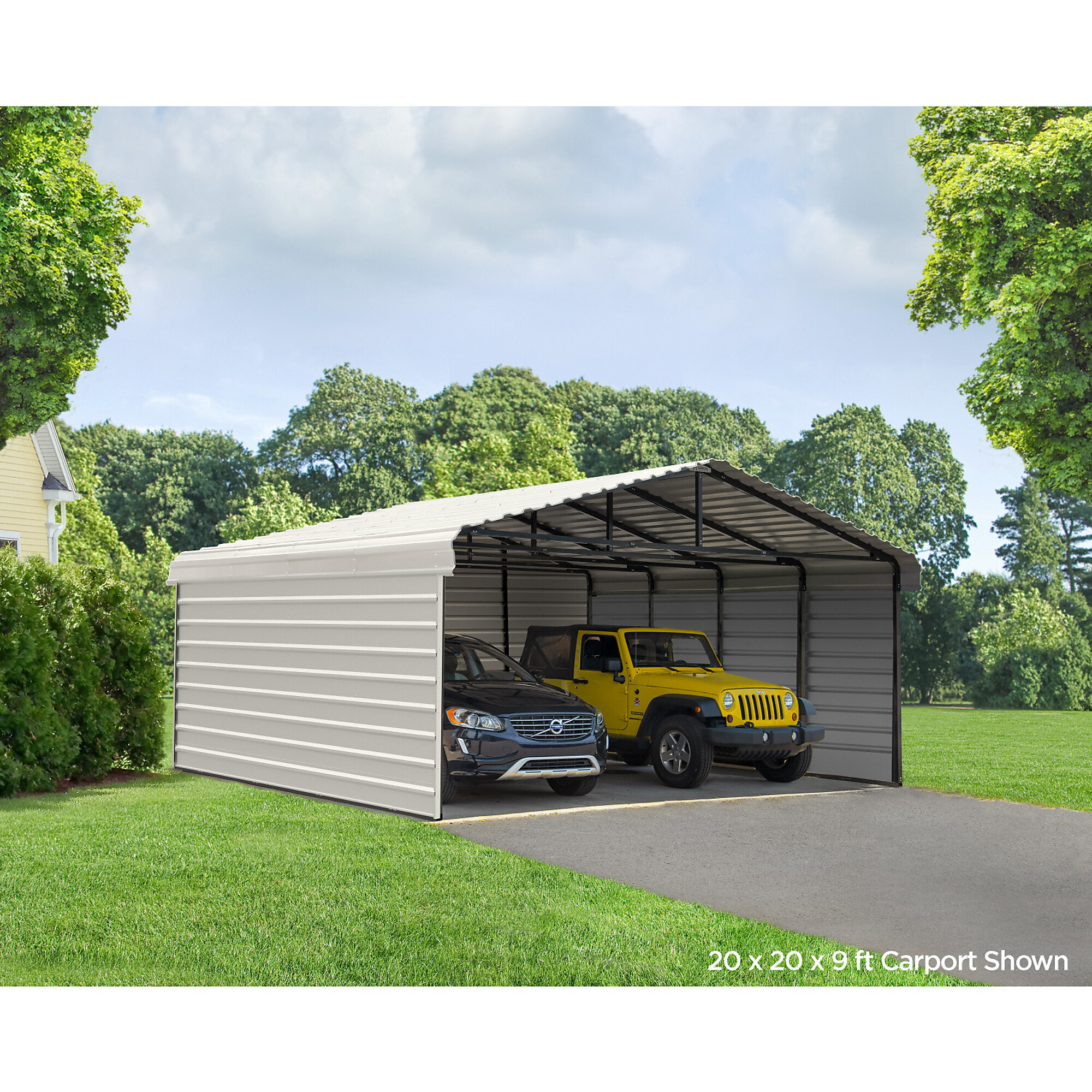 Arrow, Arrow 20x24x9 3 Sided Carport, Width 23 in, Height 142.75 in, Cover Material Steel, Model# CPH202409ECL3